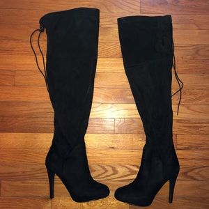 Black Thigh High Heel Boots
